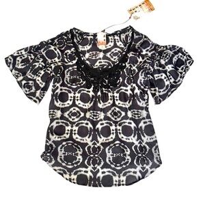 🔴2 for 60🔴 Da-Nang top short flounce sleeve silk black  gray white tie dye XS